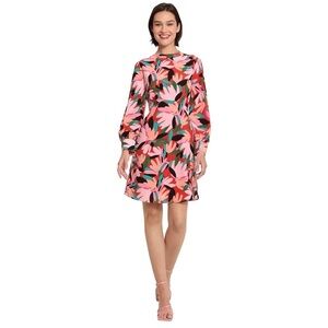 Donna Morgan Womens Long Sleeve Mock Neck Floral Printed Fit and Flare Dress